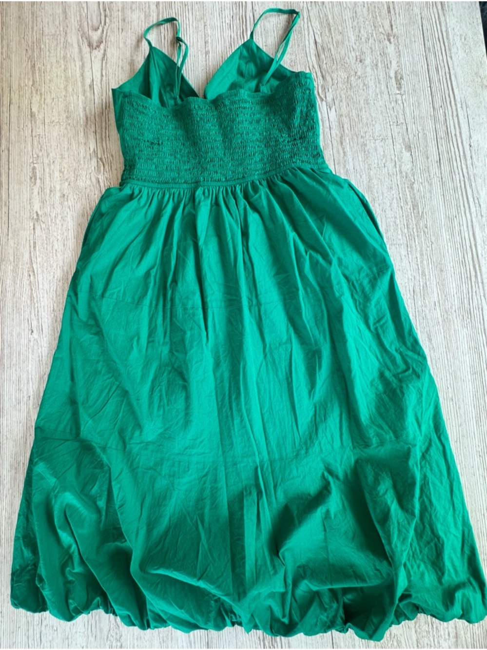 Monteau Los Angeles Bubble Hem Green Midi Dress Spaghetti Straps with Pockets L - Picture 5 of 16